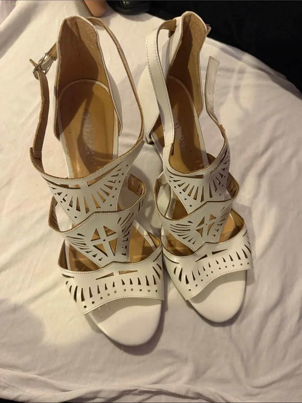 Women's White Cutout Strappy Heeled Sandals - Elegant Summer Style